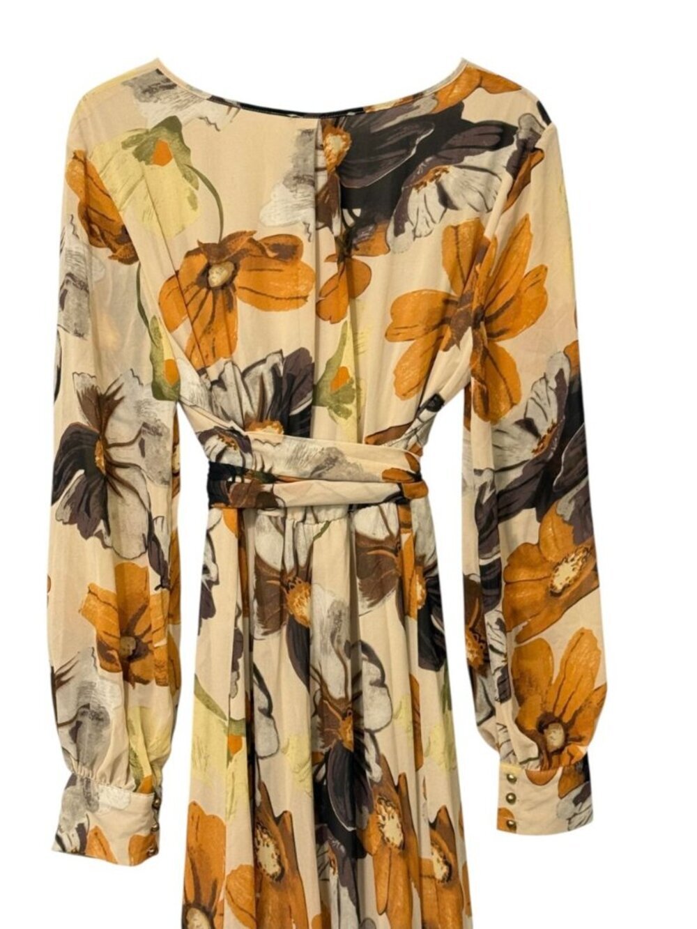 Baltic Born Womens Lydia Maxi Dress Warm Camel Floral Print Belted EUC Size XXXL - Picture 7 of 11